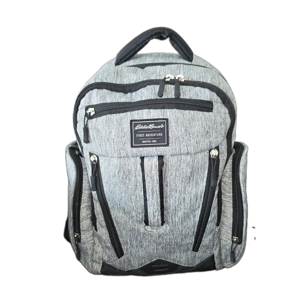 Eddie Bauer First Adventure Backpack Baby Diaper Bag Gray Black Waterproof